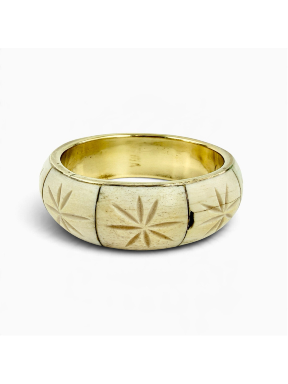 Vintage Bone Inlay Bangle Bracelet, Wide Brass Boho Tribal Jewelry